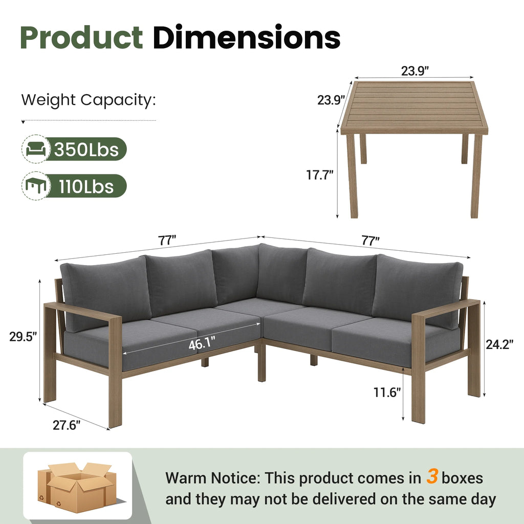 ELPOSUN 6 Pieces Patio Furniture Sets with 6" Thick Olefin Cushions, Metal Outdoor Sectional Furniture L Shape Patio Conversation Sets for Garden, Backyard Beige