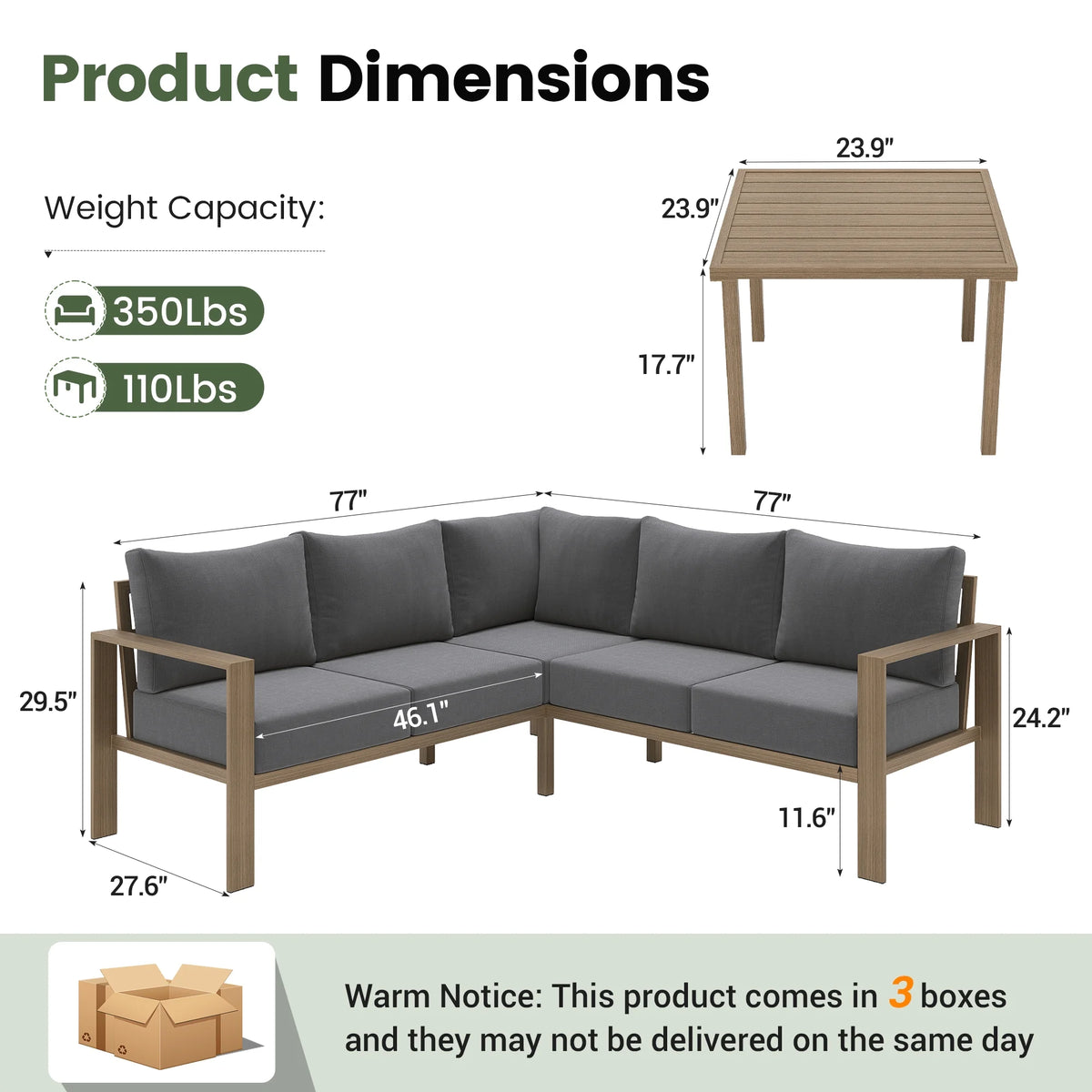 ELPOSUN 6 Pieces Patio Furniture Sets with 6" Thick Olefin Cushions, Metal Outdoor Sectional Furniture L Shape Patio Conversation Sets for Garden, Backyard Beige