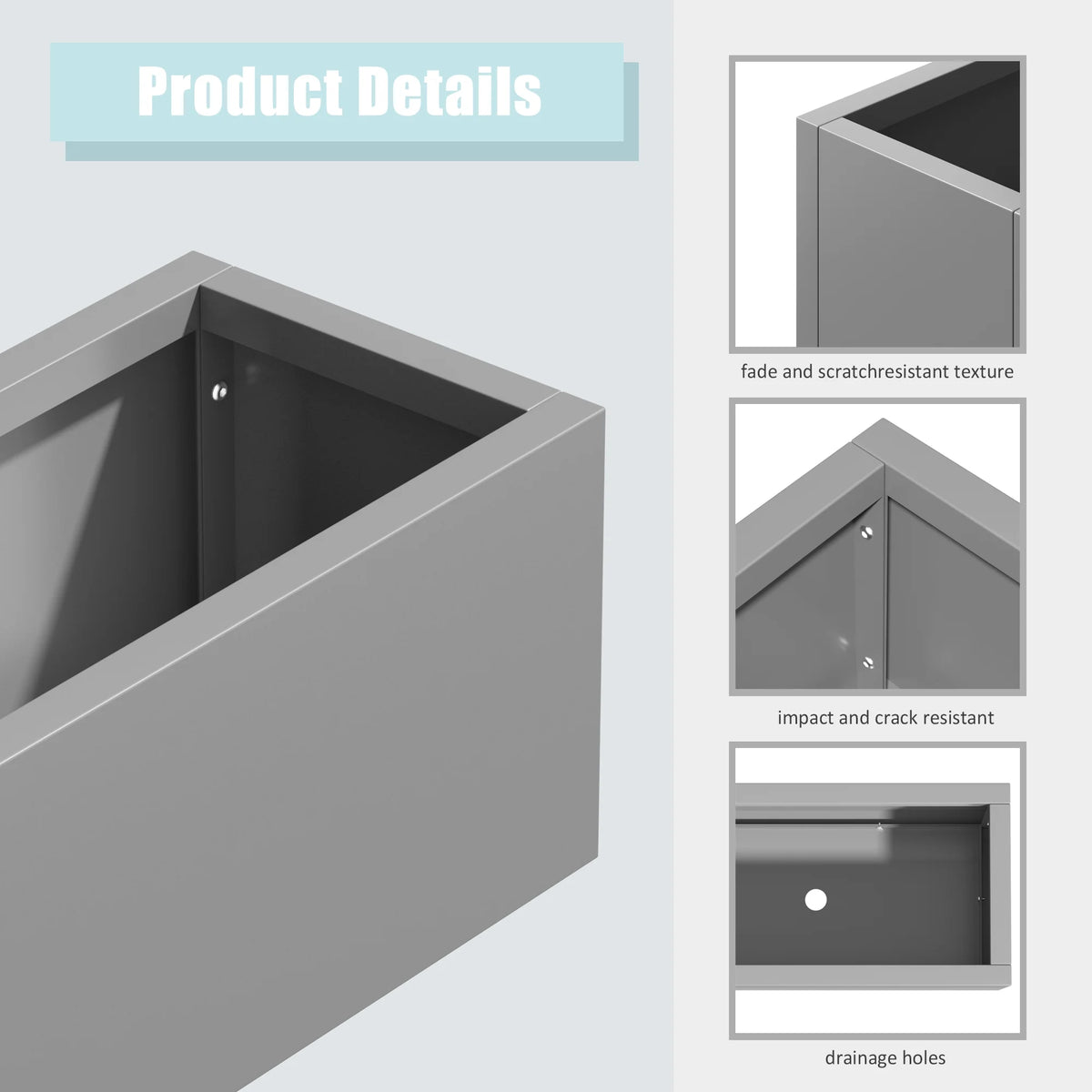 MAYEERTY 36*9*9" Gray Modern Large Rect Metal Planter Box with Drainage Hole for Outdoor Gardening & Balcony