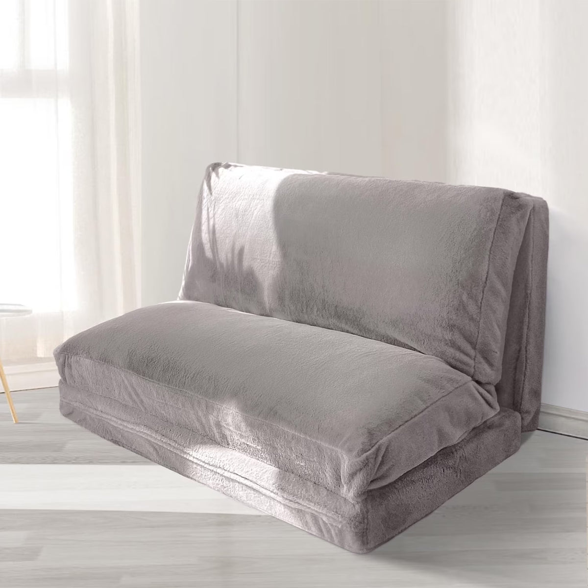 Folding Sofa Bed,Extra Thick and Long Fluffy 4 Position Convertible Flip Lounge Chair,Foam Filling Folding Matress Sofa Bean Bag with Washable Cover,Grey,39x95 Inch