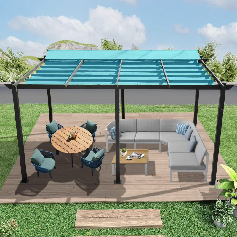 Aluminum Retractable Pergola with Sun Shade Patio Gazebo with Weather-Resistant Canopy for Backyard Deck Garden Grape Trellis Outdoor Pergola, Beige