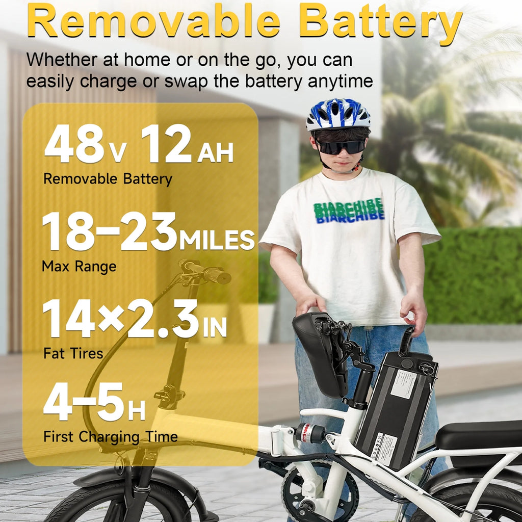 14" A1 Electric Bike Easy Folding, Commuter Electric Bicycle for Adult, City E-Bike Peak 500W Motor, 576 Wh Removeable Battery,Max Range 20 Miles & Max Speed 20 Mph,Mini Ebikes