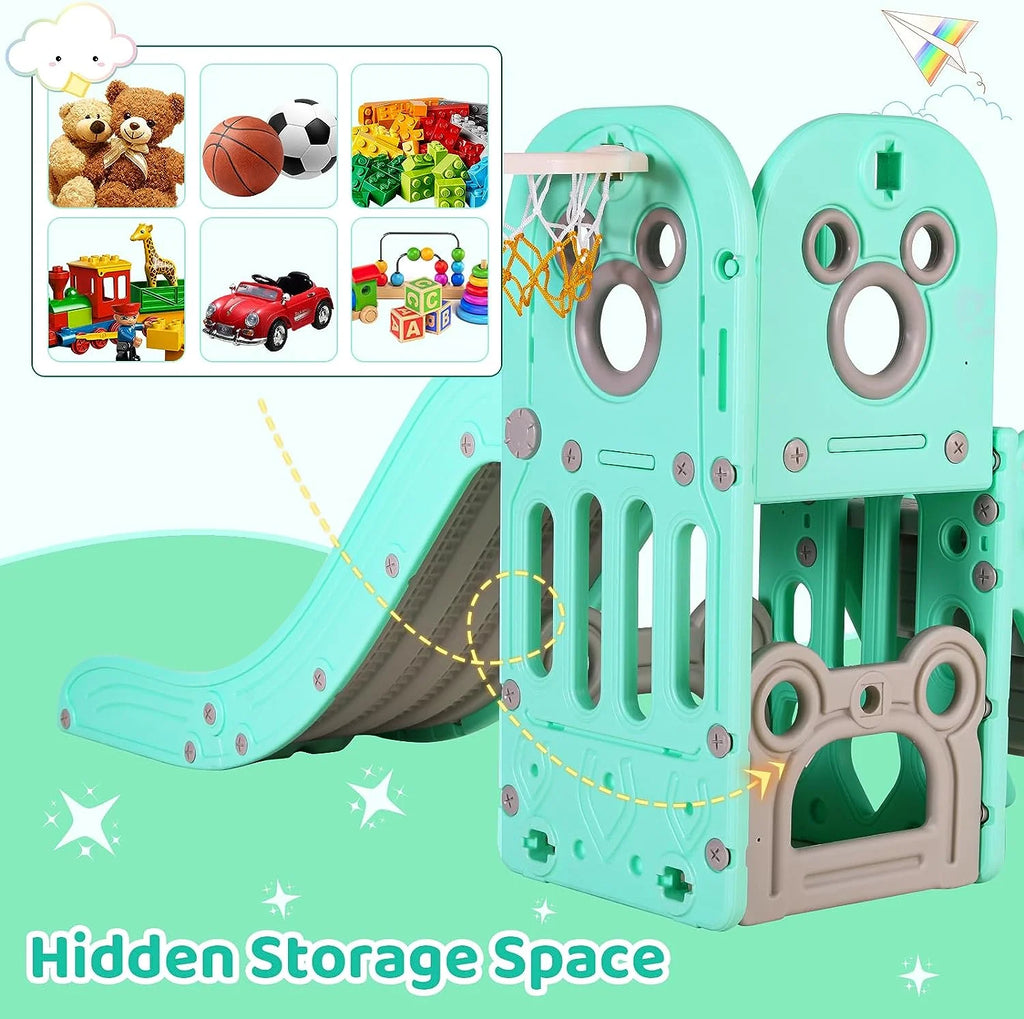 Arlopu Sturdy Toddler Slide with Basketball Hoop Plastic Kids Slide Climber with Anti-Slip Steps Indoor Outdoor Children Toy Playground
