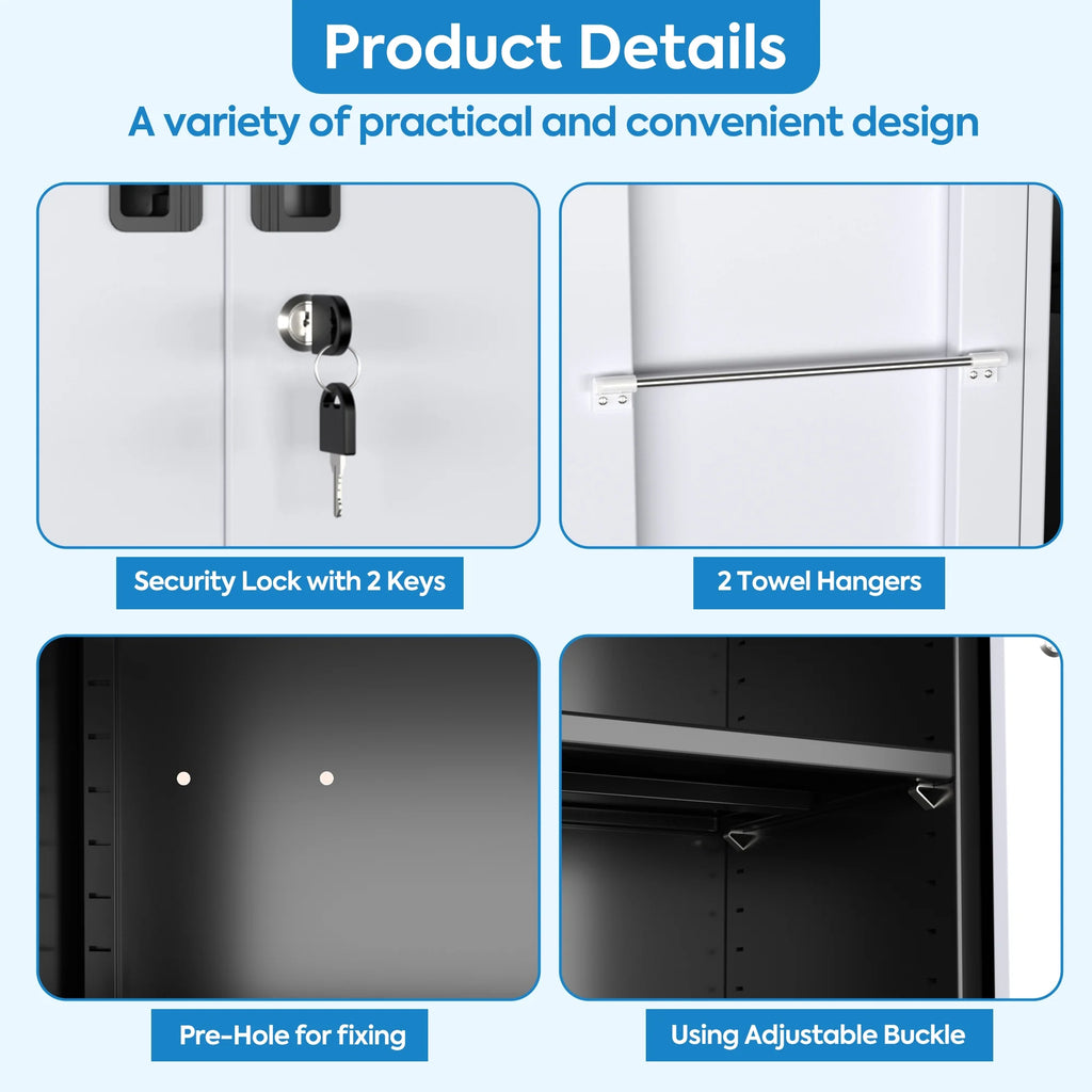GangMei 71 Inches Tall Metal Garage Storage Cabinets with 5 Adjustable Shelves & Pegboards, Lockable Steel Black Storage Cabinet with Doors for Office, Home, School, Shops, Garage, Assembly required