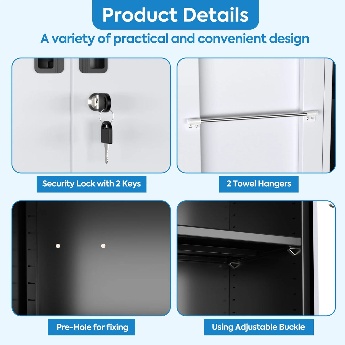 GangMei 71 Inches Tall Metal Garage Storage Cabinets with 5 Adjustable Shelves & Pegboards, Lockable Steel Black Storage Cabinet with Doors for Office, Home, School, Shops, Garage, Assembly required