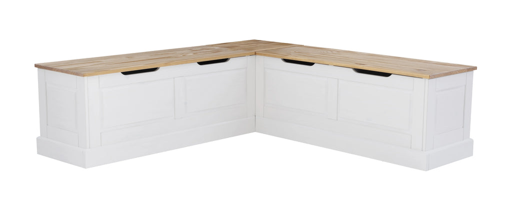 Linon Romero Backless Corner Nook with Storage, 5-Piece Cushion Set, Natural/White/Beige