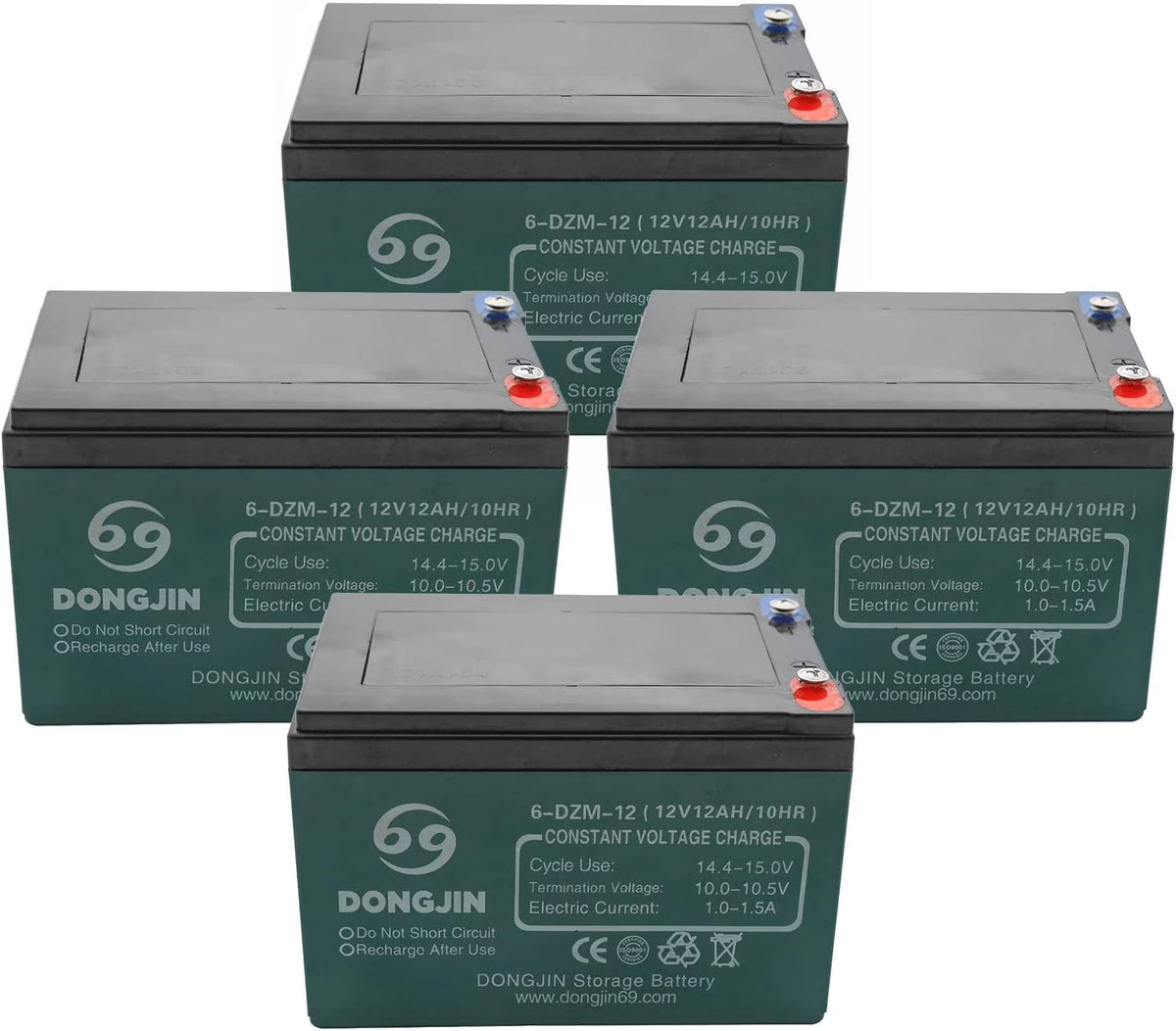 4PCS 6-DZM-12 12V 12AH Rechargeable Battery for Electric Bike Scooter Go Kart 6"(L) x 4"(W) x 4"(H)