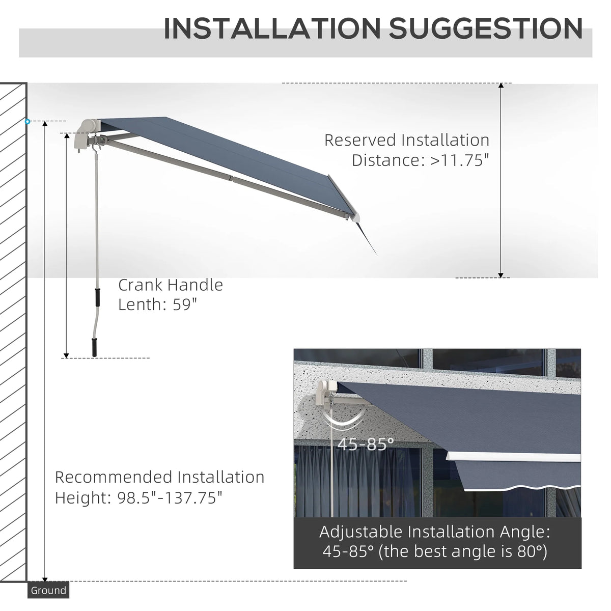 Outsunny 12' x 10' Manual Retractable Awning Outdoor Sunshade Shelter for Patio, Balcony, Yard, with Adjustable & Versatile Design, Beige and White