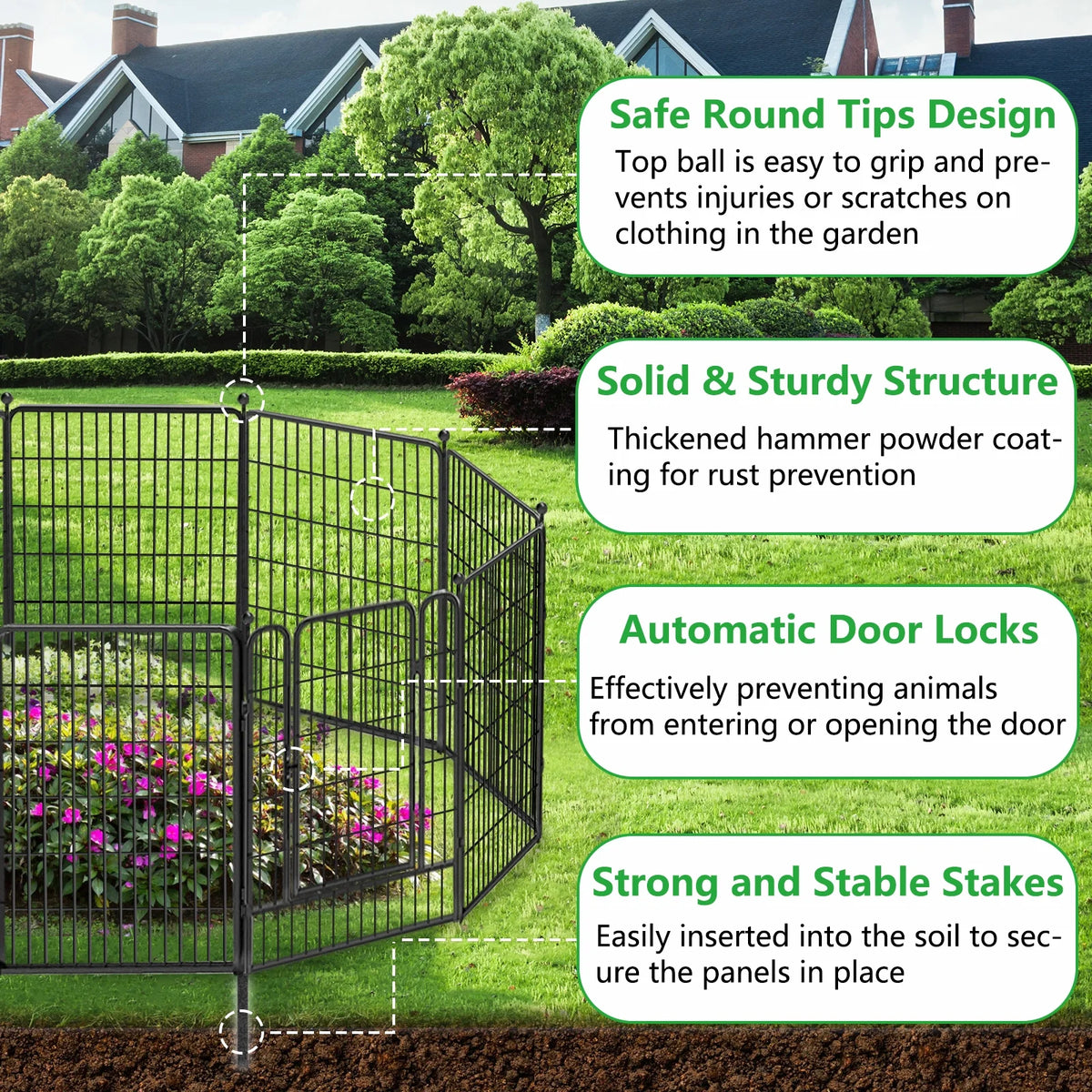 Txh001 Metal Garden Fence 28ft(L) 40in(H) Animal Barrier Metal Decorative Garden Fencing with Gate