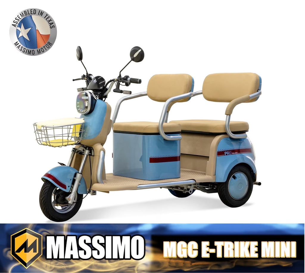 Massimo MGC E-Trike 3-Wheel Electric Cart 17 MPH, 2-Seater Adult Scooter Blue