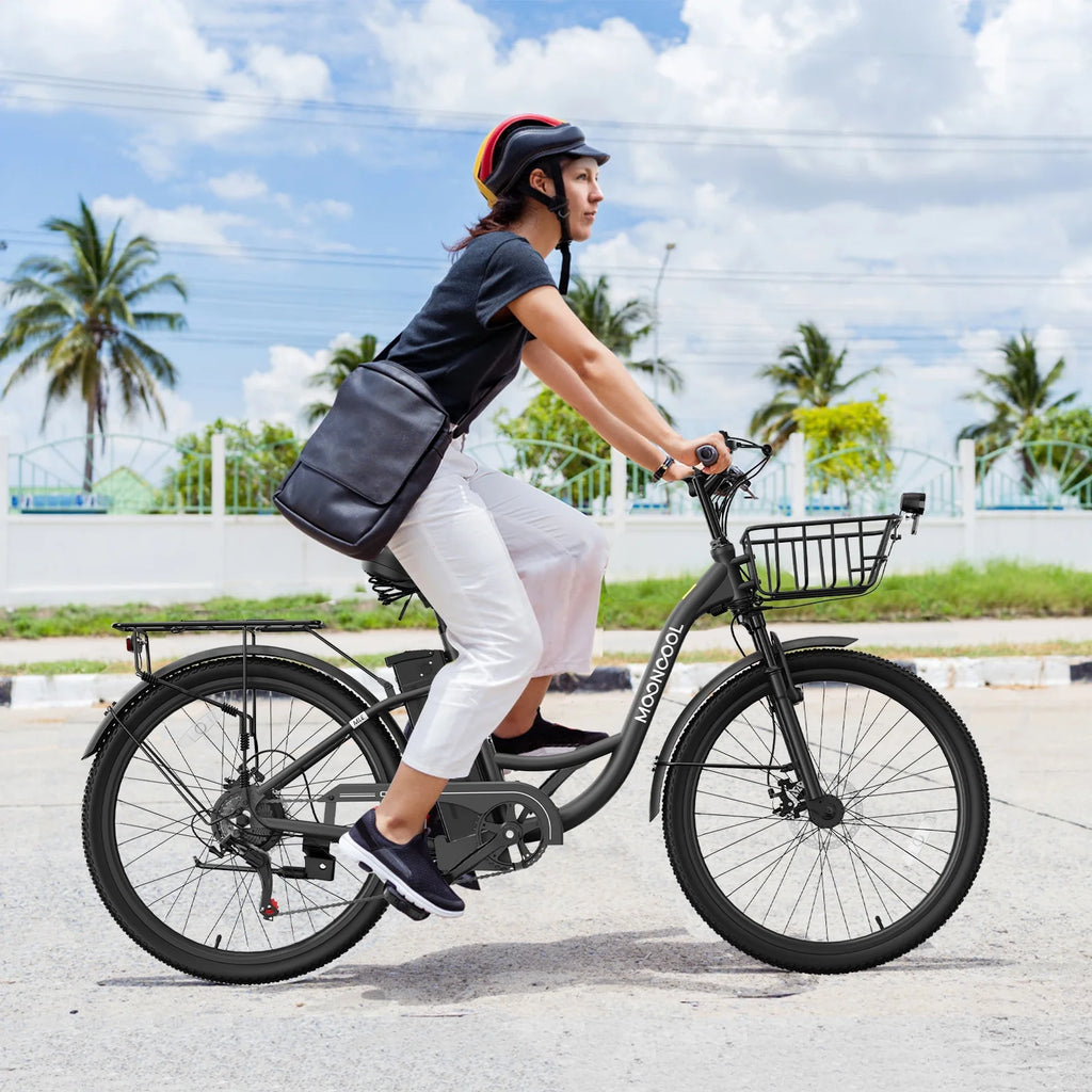 MOONCOOL Electric Bicycle for Adults 350W , 7-Speed Ebike with 36V 10.4Ah Removable Battery 40 Miles Range , 20 mph Electric Commuter Bike for Women Men, Certified to UL 2849 by SGS