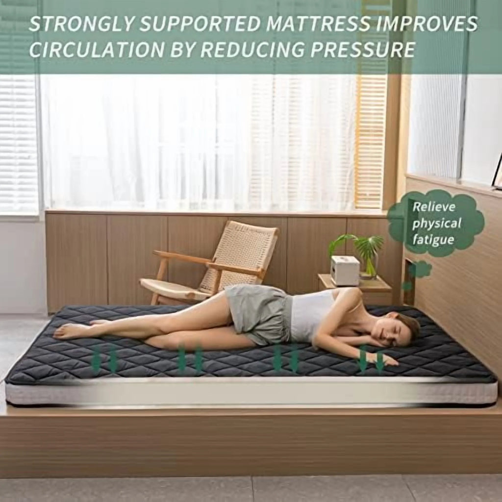 Japanese Floor Futon Mattress King Size, Floor Bed for Adults, Roll Up Folding Mattress, Diamond Patterned Japanese Futon Bed, Dark Grey