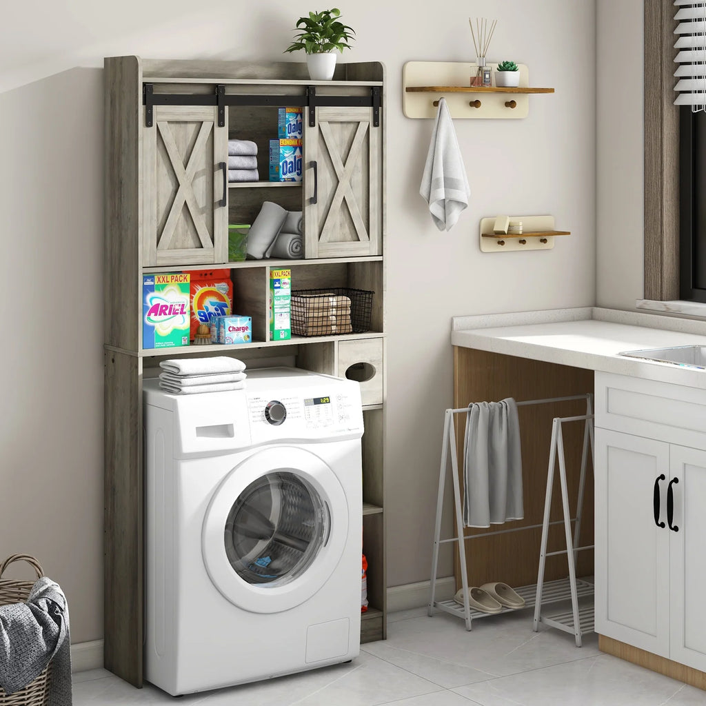Over The Toilet Storage Cabinet, Farmhouse Storage Cabinet Over Toilet with Sliding Doors Home Space-Saving Toilet Rack, for Bathroom, Restroom, Laundry