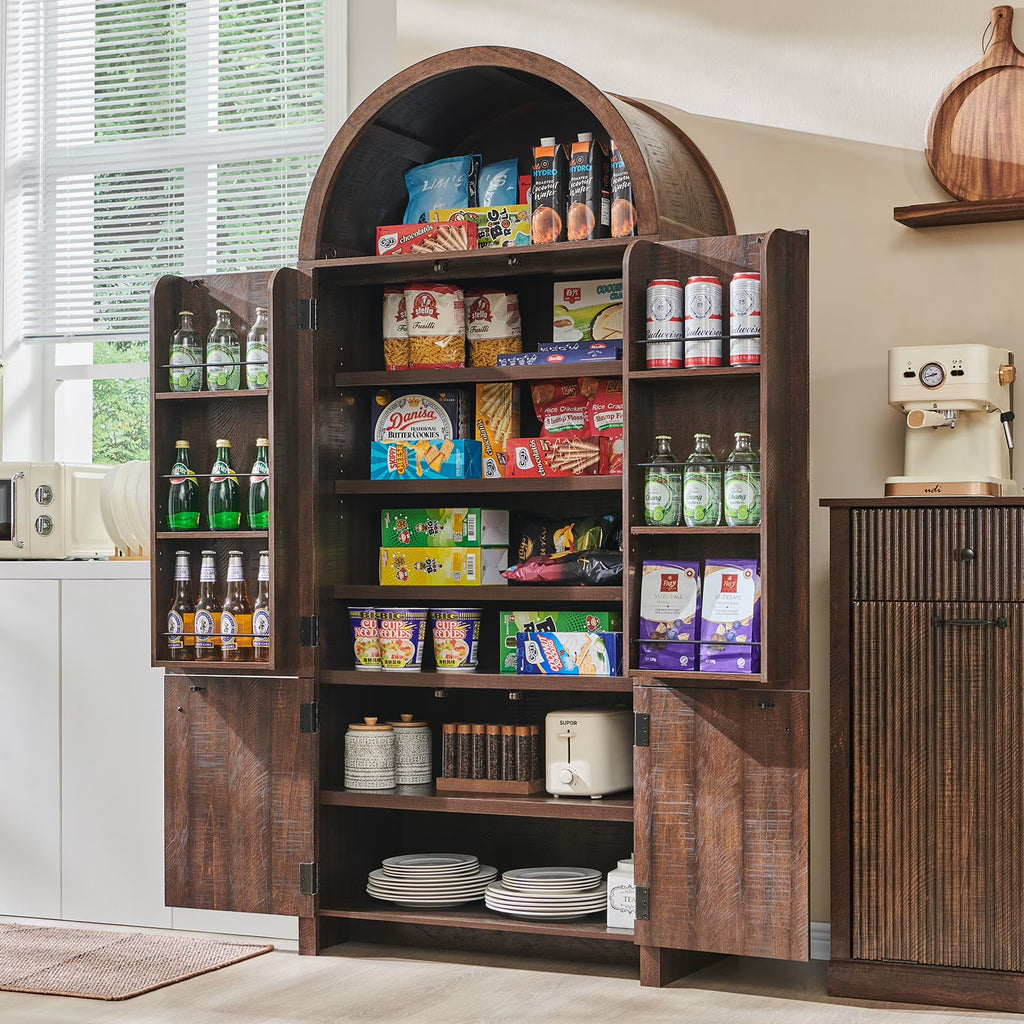IFGET 71" Tall Arched Kitchen Pantry Storage Cabinet, Large Storage Cabinet with Adjustable Shelves, Pantry Cabinet for Kitchen, Dining Room