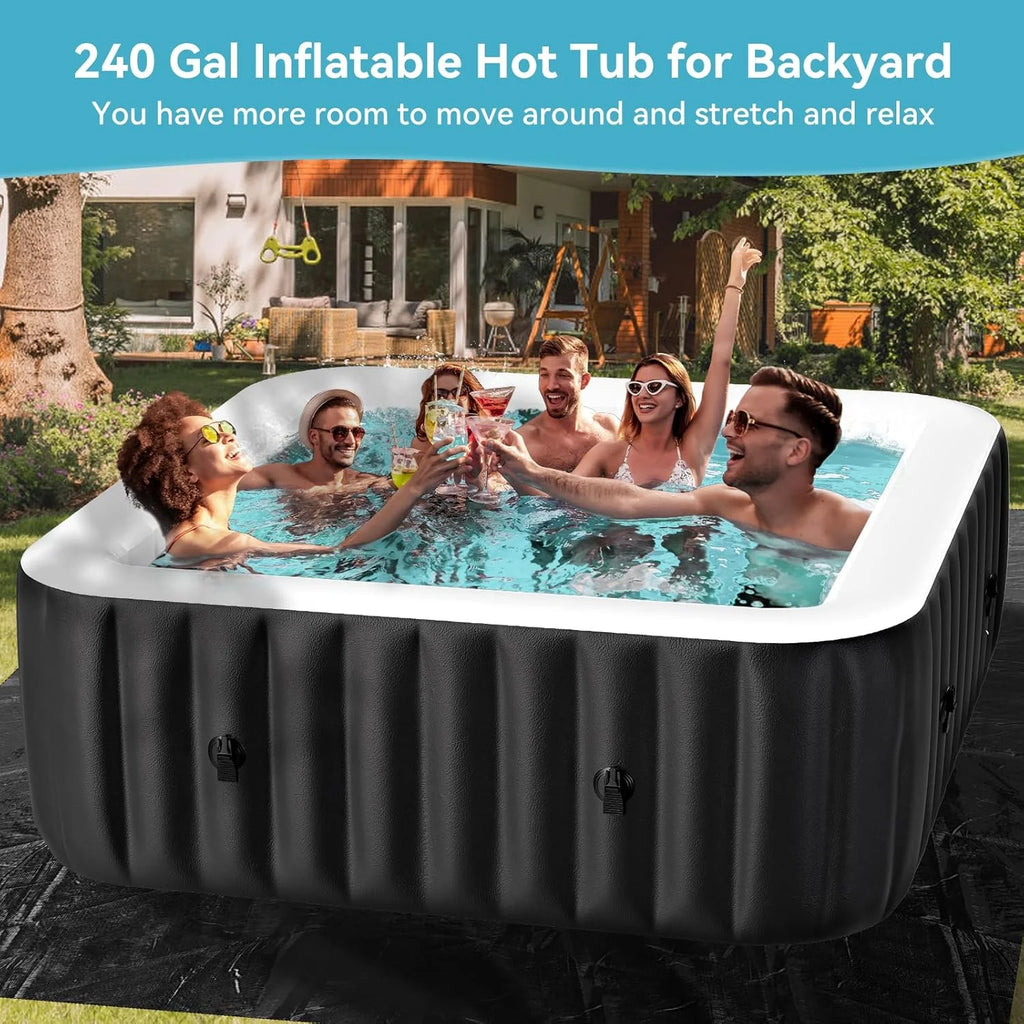 4-6 Person Inflatable Hot Tub, Large Polygon Portable Blow up Hot Tub, Leak-Proof PVC Outdoor Spa with 130 Air Jets, Insulated Cover and Heater Pump, 77 X 77 X 25