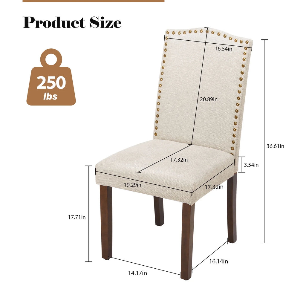 EDX Dining Chairs Set of 2, Parsons Chairs with Nailhead Trim and Wood Legs