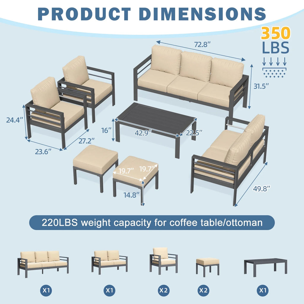 AECOJOY Aluminum Outdoor Furniture Set, 7 Pieces Metal Patio Furniture on sale Outdoor Couch Patio Conversation Set - Light Grey
