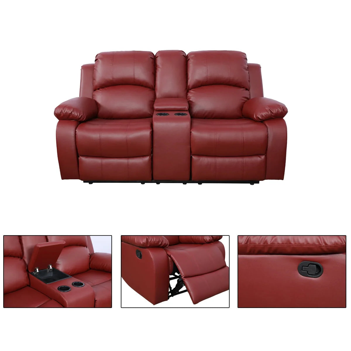 Ainehome Red Leather 3 Pieces Reclining Sofa Sets, Recliner Sofa for Living Room