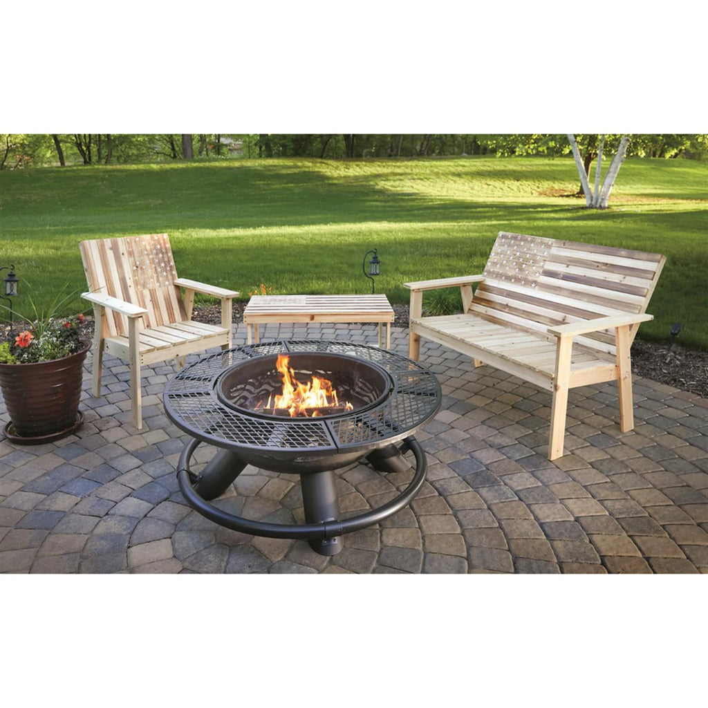 CASTLECREEK 47" Fire Pit BBQ Grill Outdoor Wood Burning Steel Log Firepit for Camping, Grilling, Smores, Yard, Cooking Outside, Barbecue, Bonfire