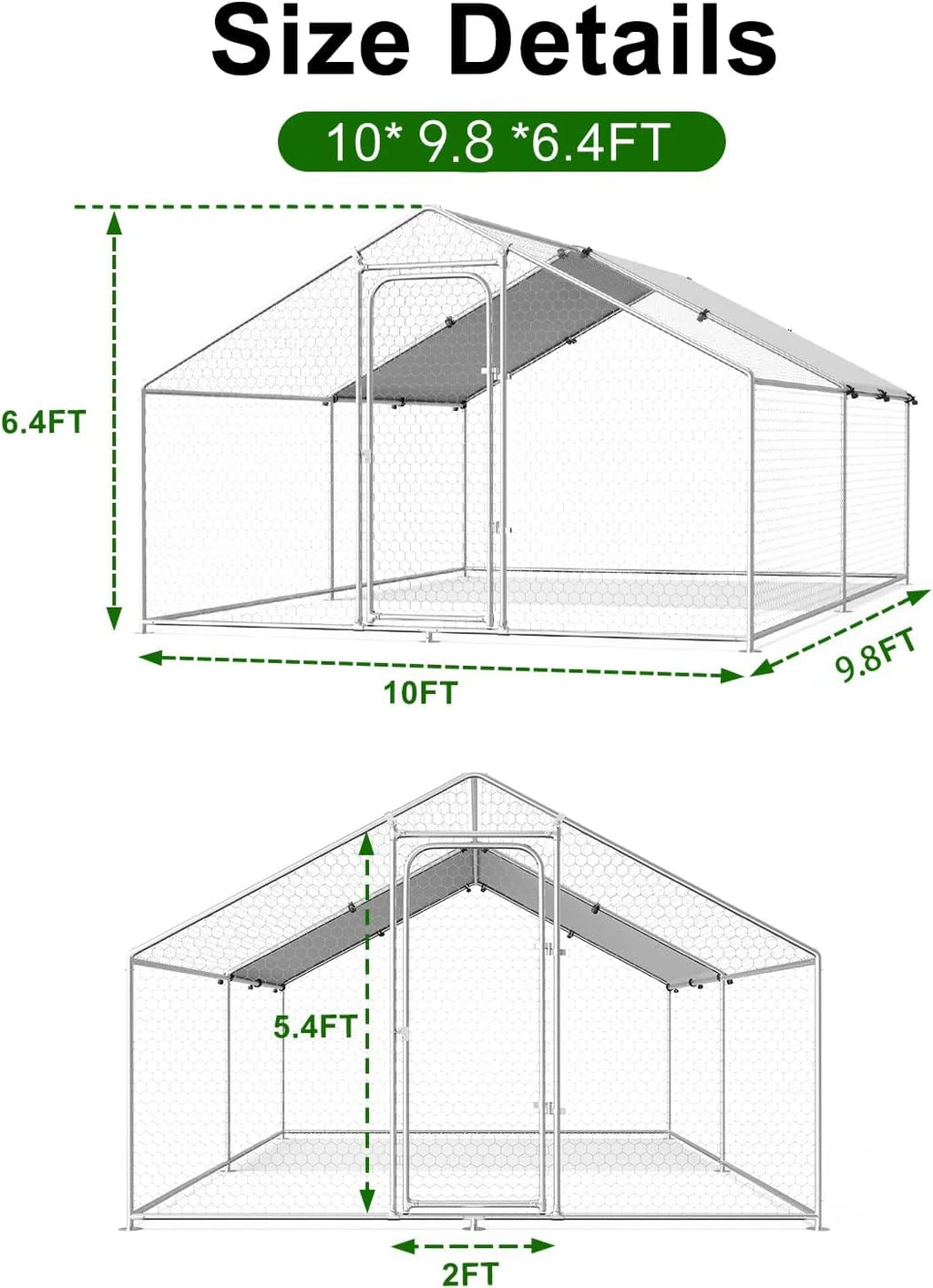 Large Metal Chicken Coop Walk-in Poultry Cage with Waterproof and UV-Resistant Cover Outdoor Chicken Run Hen Rabbit Duck House for Backyard Farm Use Spire Roof(10 W x 4.9 L x 6.4 H)