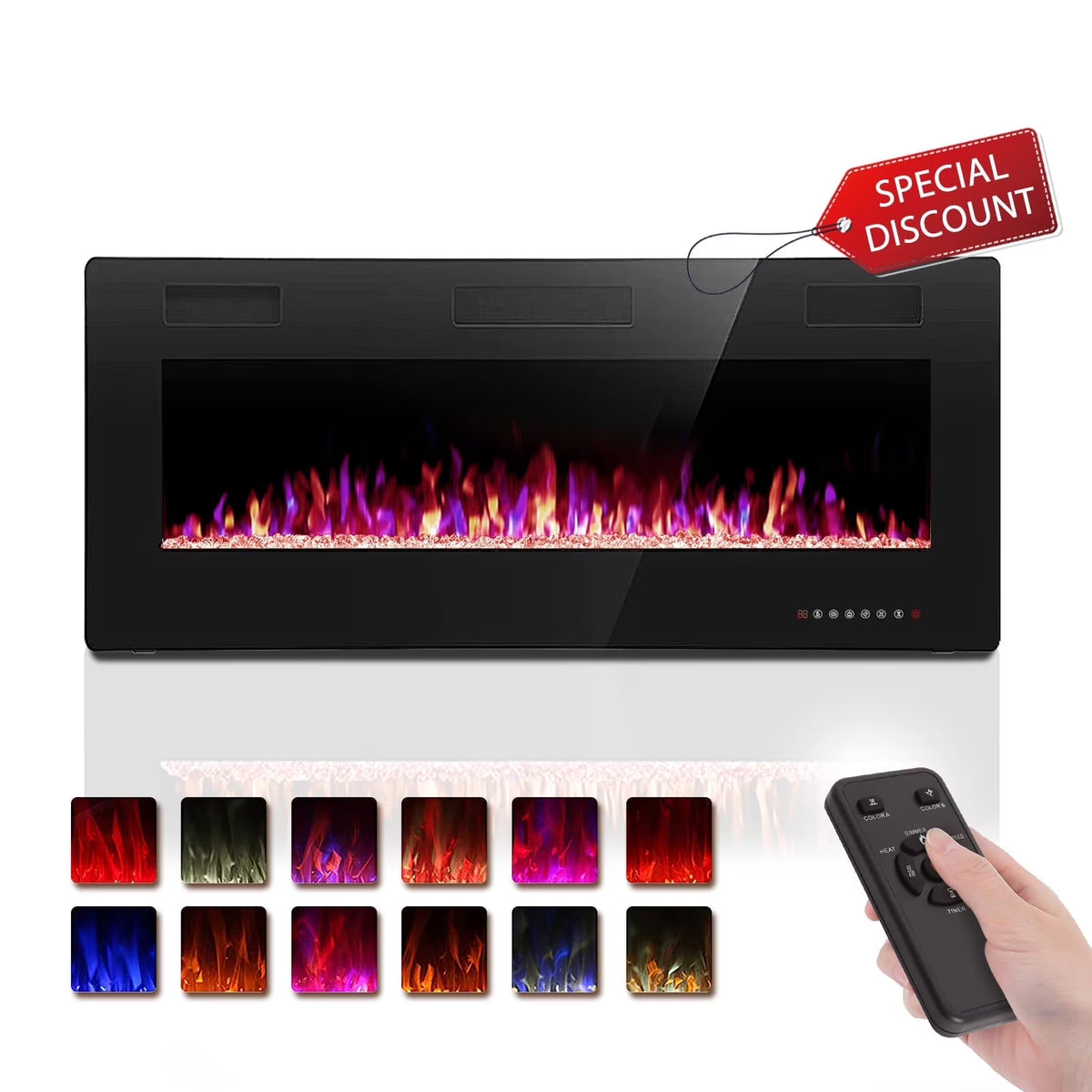 KISSAIR 60 Indoor Electric Fireplace Ultra Thin Fireplace, Wall Mounted Recessed Fireplace with Multiple Colors