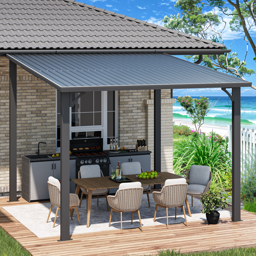 AECOJOY 10' x 12' Hardtop Gazebo, Heavy Duty Outdoor Gazebo with Galvanized Steel Sloping Roof, All Weatherproof Metal Gazebo Featuring Vertical Stripes for Patio, Backyard, and Lawns