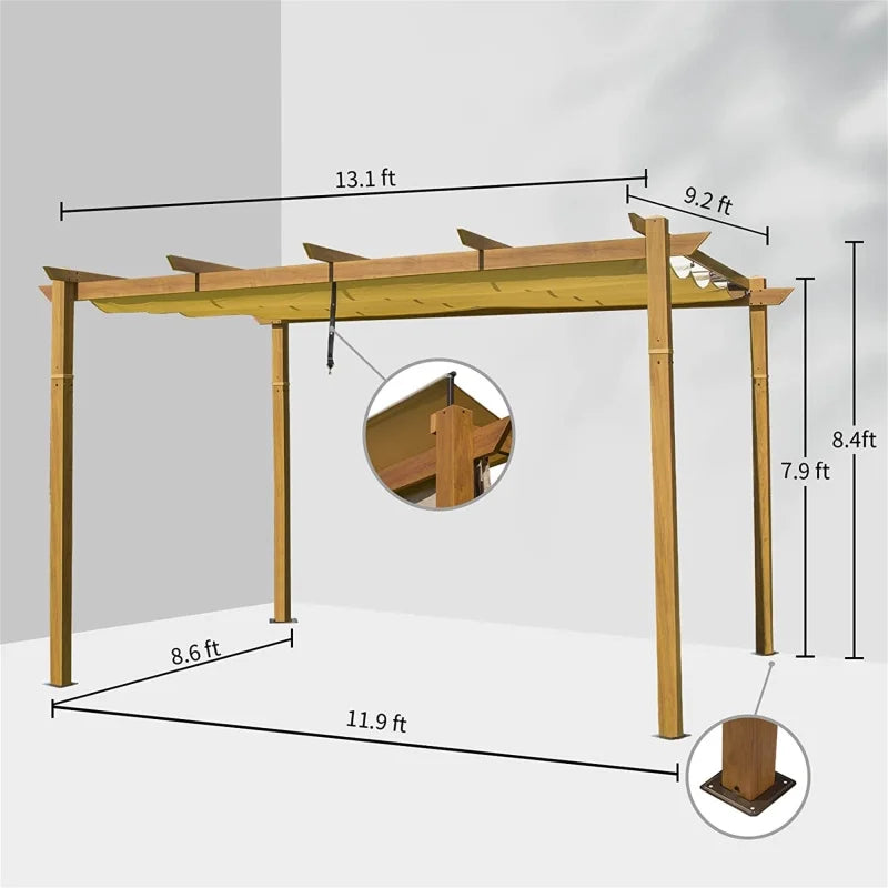 Aluminum Retractable Pergola with Sun Shade Patio Gazebo with Weather-Resistant Canopy for Backyard Deck Garden Grape Trellis Outdoor Pergola, Beige