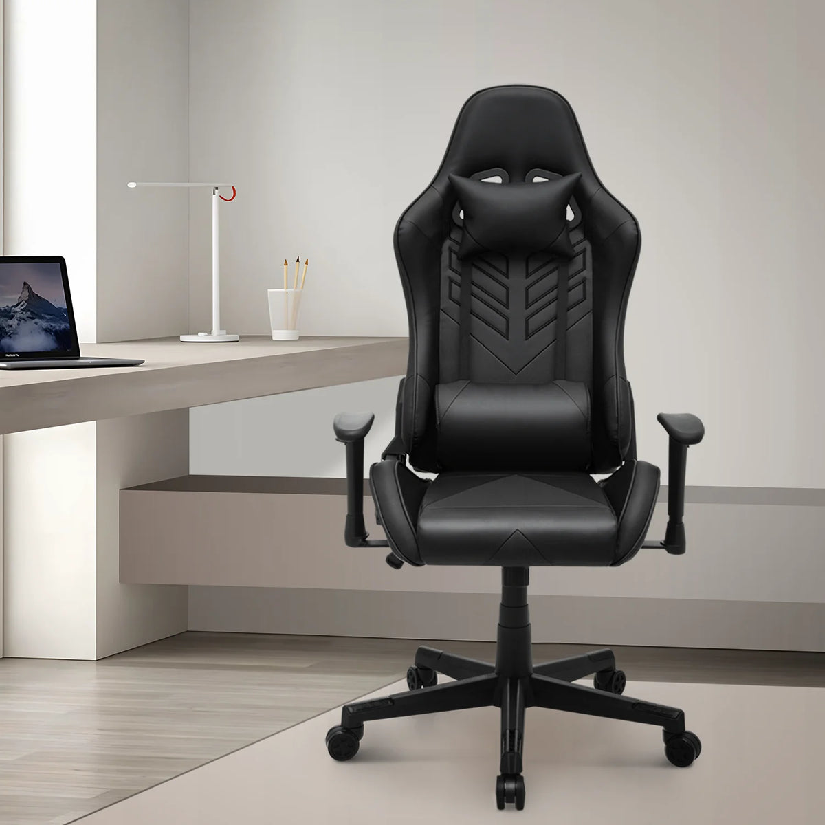 Magshion Ergonomic Gaming Chair, Comfortable Gaming Chair, Computer Chair Leather Desk Chair Adjustable Swivel Gaming Office Chair, Blue