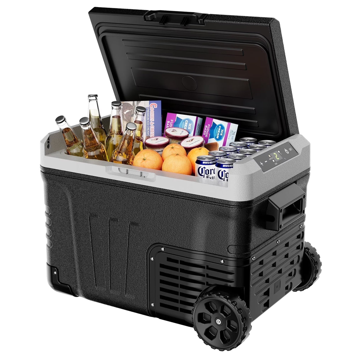 Simzlife 12V Car Refrigerator, 37QT Electric Cooler DC/AC, -4 ~68, RV Freezer Fridge Cooler with Wheels & 2 Baskets