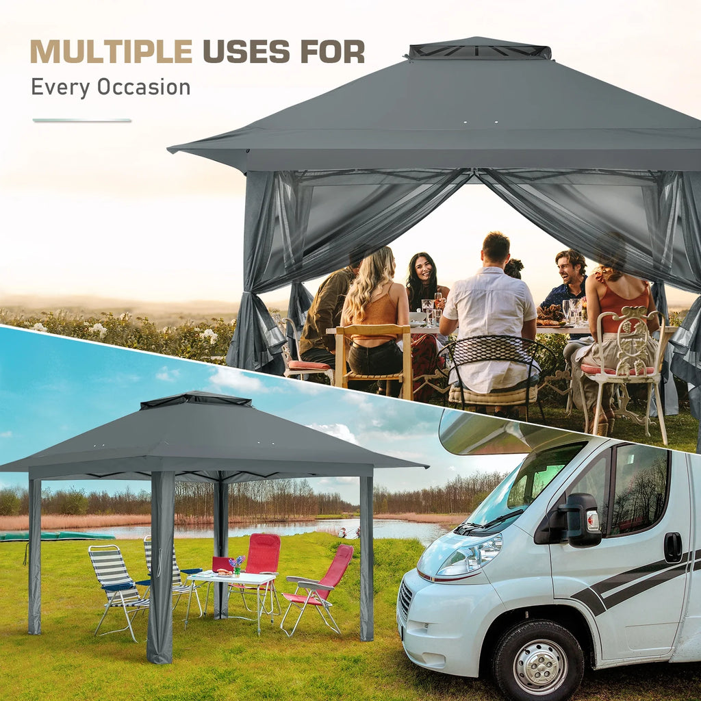 EAGLE PEAK 13' x 13' Pop-Up Gazebo Tent Instant w/Mosquito Netting，Outdoor Gazebo Canopy Easy Set-up Folding Shelter (Beige/Brown)