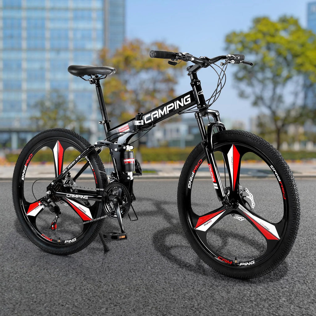 Ktaxon 26 inch 21 Speeds Folding Mountain Bike High Carbon Steel, for Adults Men Women, Red
