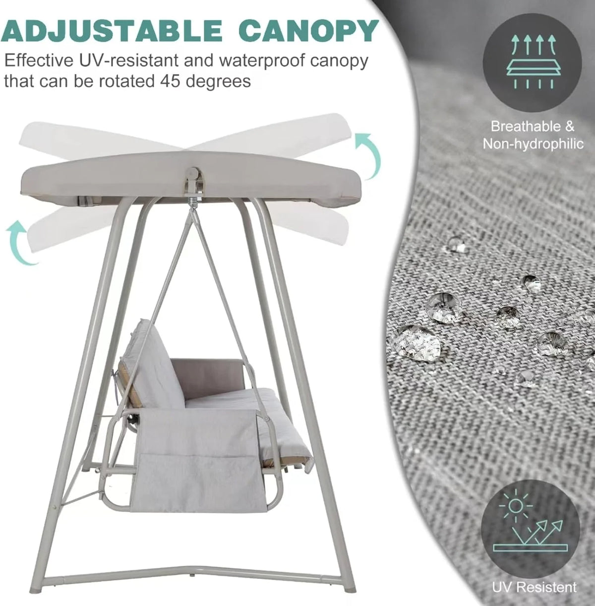 CHINNLUU Oversized 4 Person Porch Swing with Stand 800 LBS Capacity Adjustable Canopy Backrest Includes Cushions Pillows Patio 2 in 1 Swing Bed for Backyard Garden Poolside, Champagne