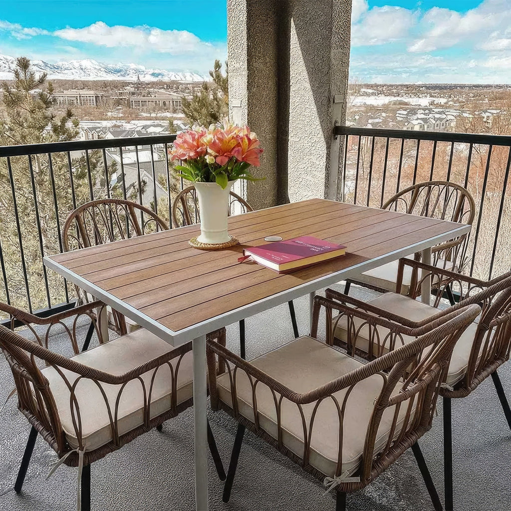 Dextrus 5 pieces Outdoor Dining Set, Patio Dining Sets with 4 Rattan Wicker Dining Chair and Round Table With Umbrella Hole, Sectional Conversation Set for Backyard, Balcony, Garden, Lawn