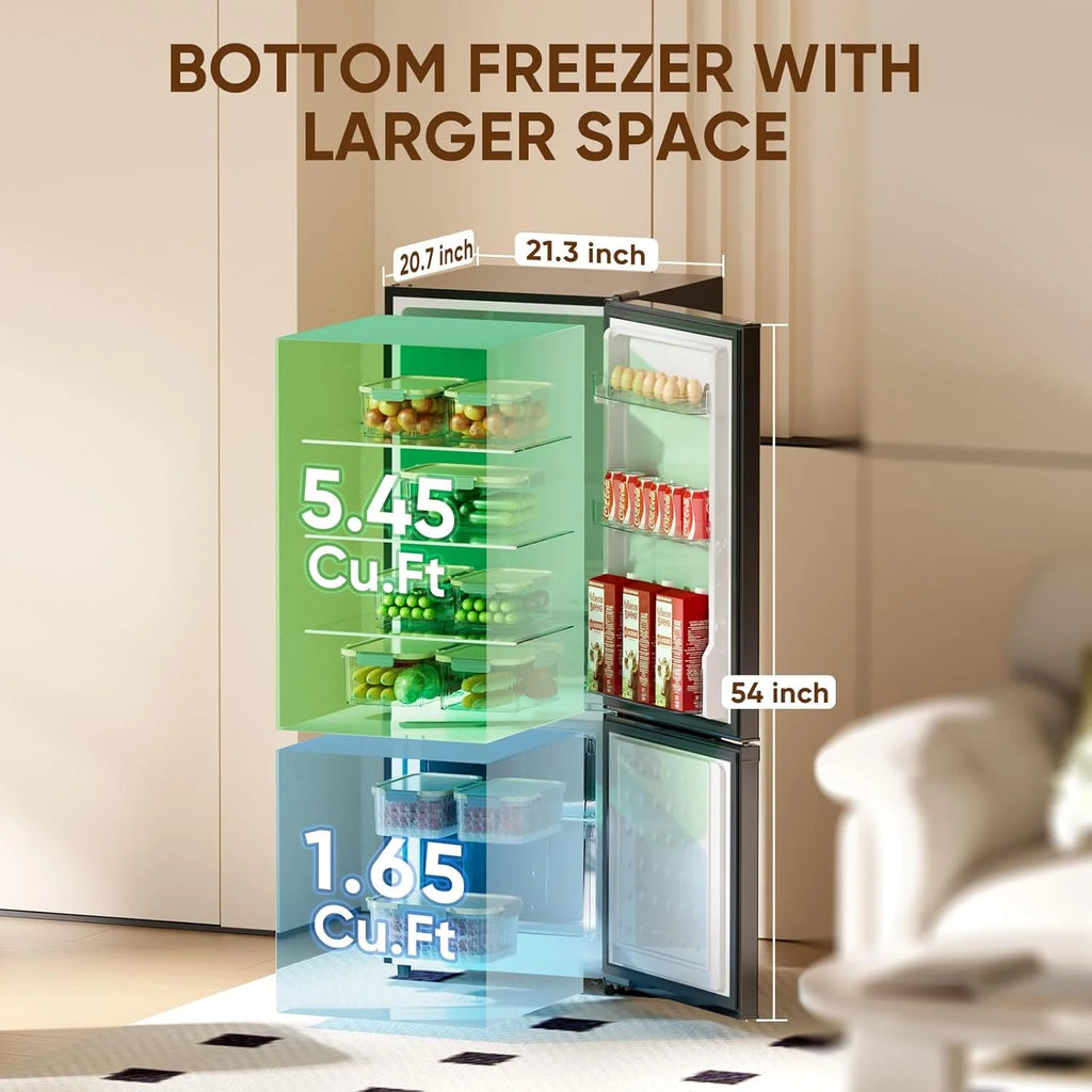 Upstreman 7.1 Cu.Ft Refrigerator with Bottom Freezer, 2 Door Fridge Large Capacity Refrigerator with Adjustable Thermostat for Apartment, Office, Dorm, Kitchen, Black BM71