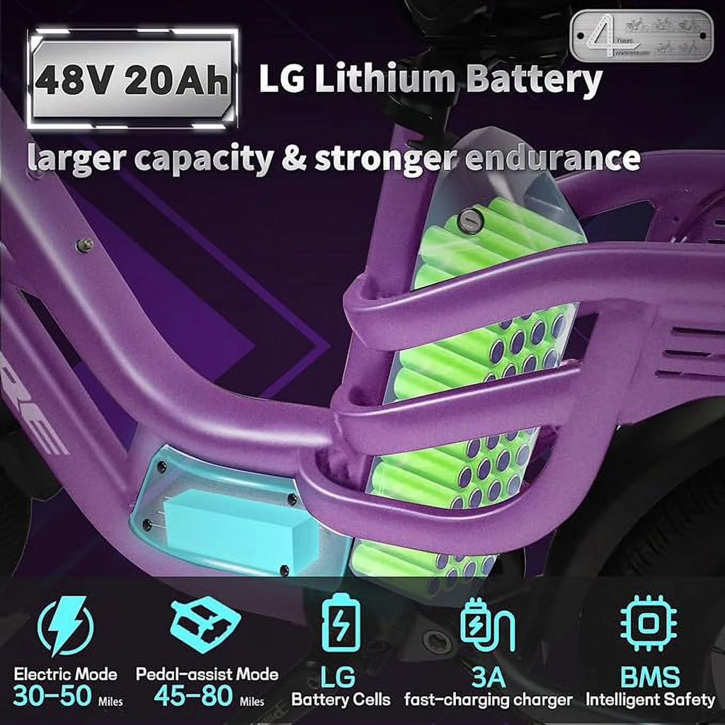 Fucare Libra 750W Electric Bike for Adults 20MPH 48V 20Ah LG Lithium Battery EBike with Full Suspension Color Display 20"*4.0" All-Terrain Fat Tire 7 Speed