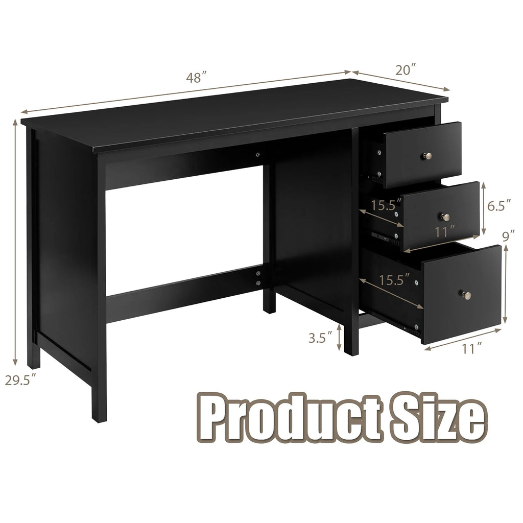 Computer Desk Study Writing Desk Home Office Workstation with 3 Drawers Black
