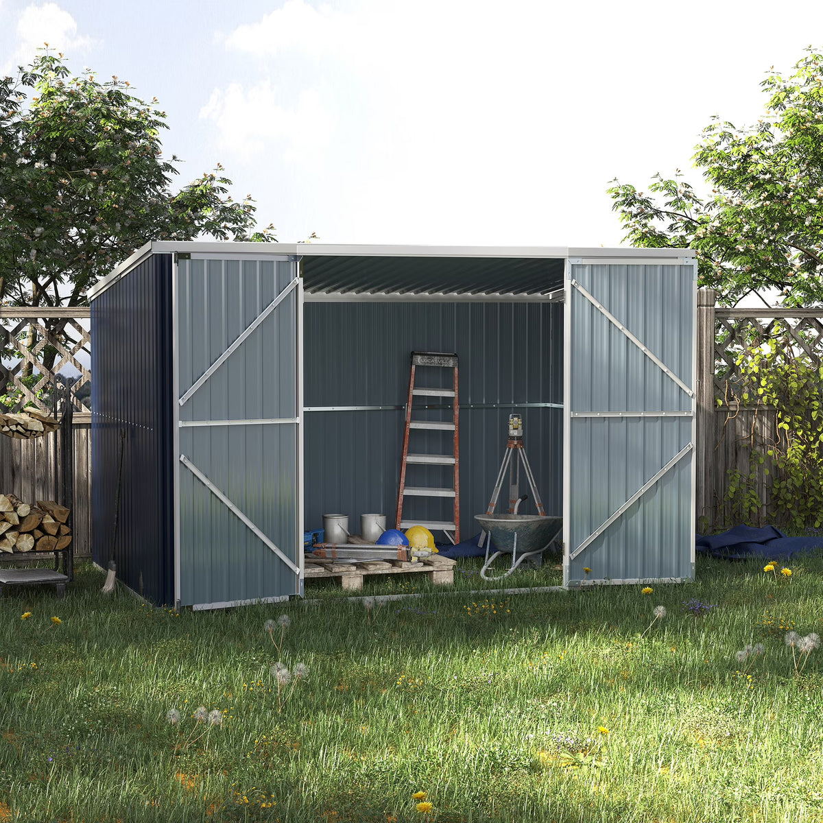 Outsunny Metal Outdoor Storage Shed with Lockable Doors, 3.3' x 3.4', Brown