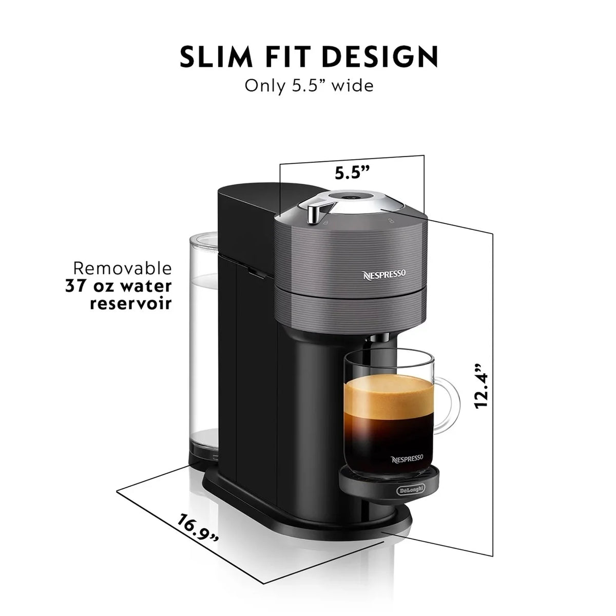 Nespresso Vertuo Next Deluxe by De Longhi, Dark Grey with Milk Frother