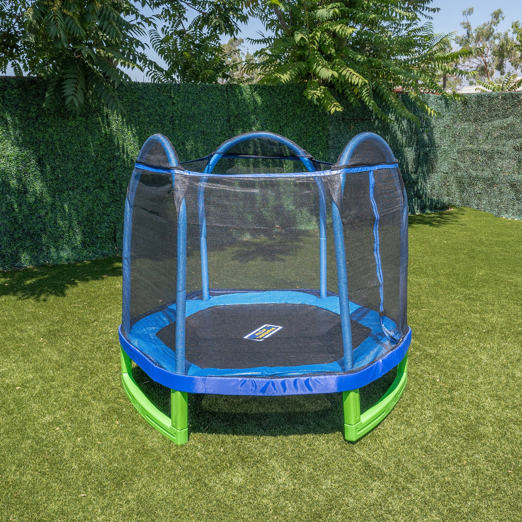 Sportspower 7' My 1st Trampoline for Kids 3-10 with Safety Enclosure Blue and Green