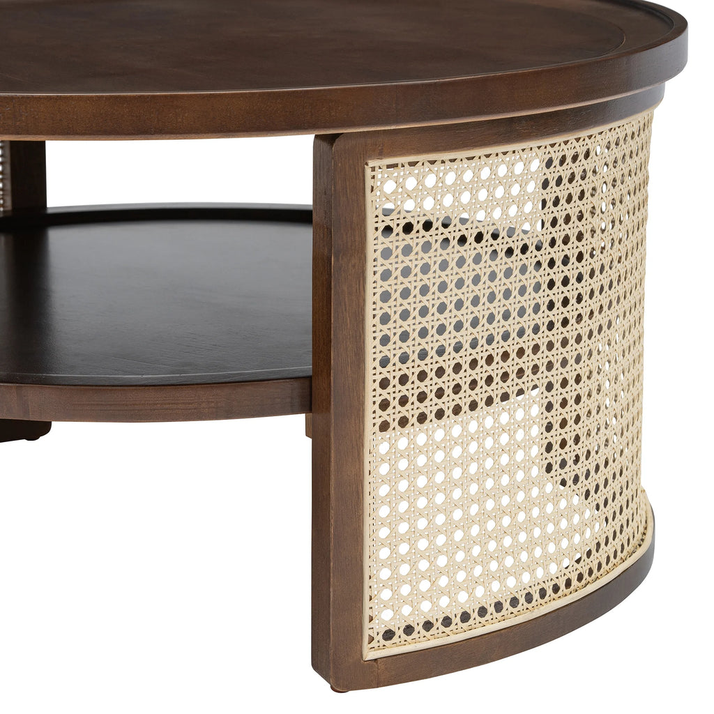 Harper & Bright Designs Rattan Round Coffee Table with Storage Shelf, Round Cane Wood Center Table for Living Room, 37'' Brown