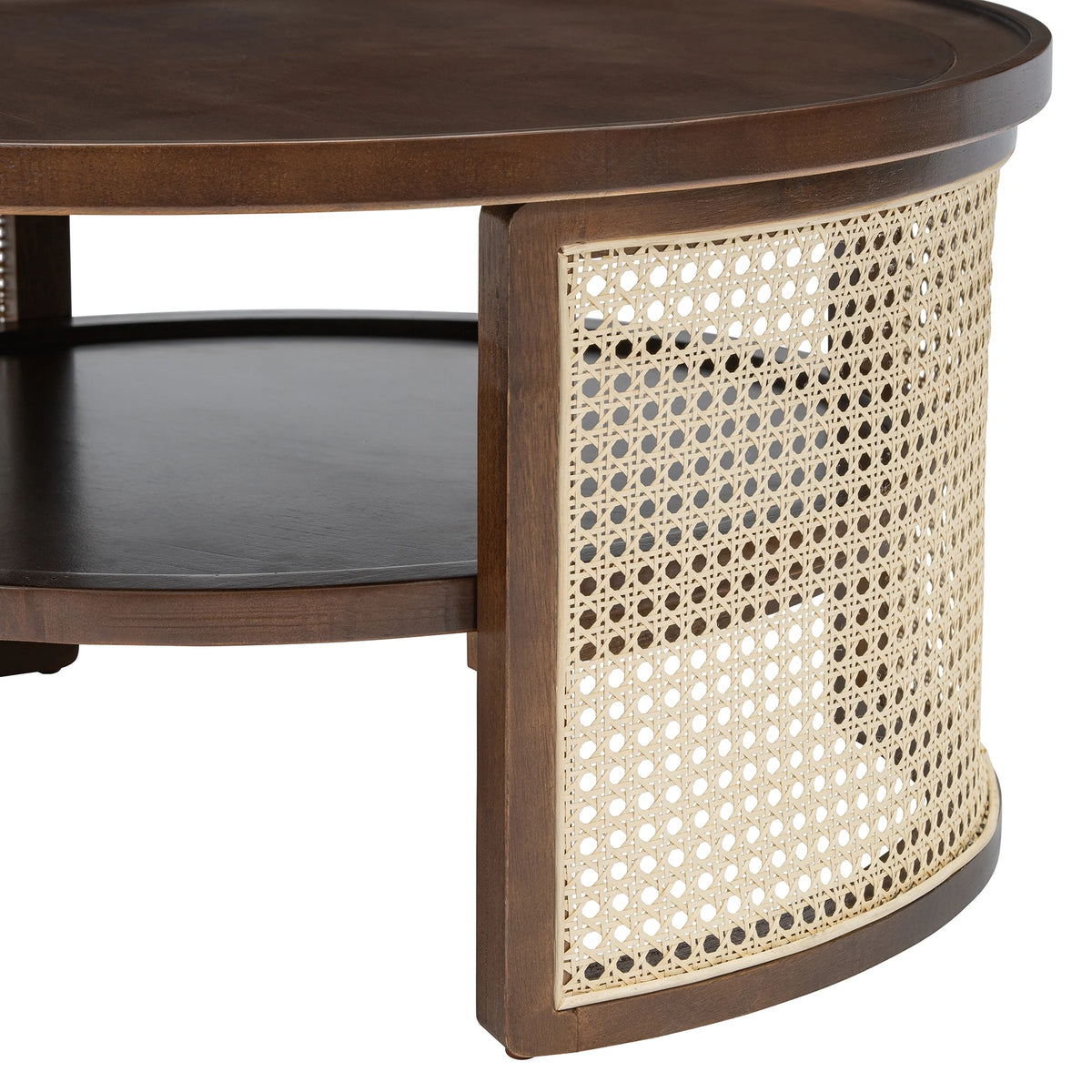 Harper & Bright Designs Rattan Round Coffee Table with Storage Shelf, Round Cane Wood Center Table for Living Room, 37'' Brown