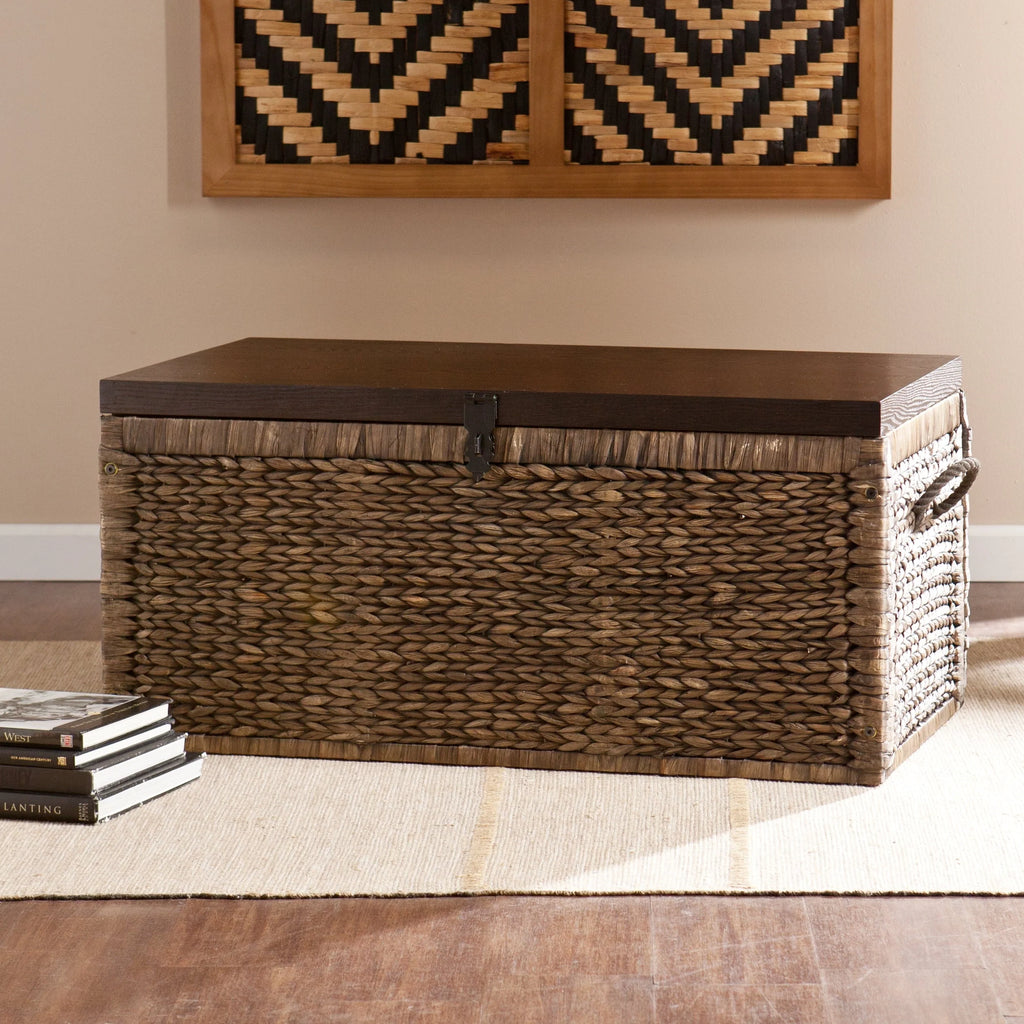 Samford Water Hyacinth Storage Trunk, Blackwashed with Espresso
