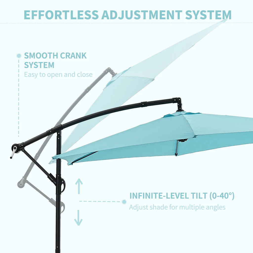 Autlaycil 10 ft Cantilever Offset Outdoor Patio Umbrella with Base Stand Rotate and Tilt, Blue
