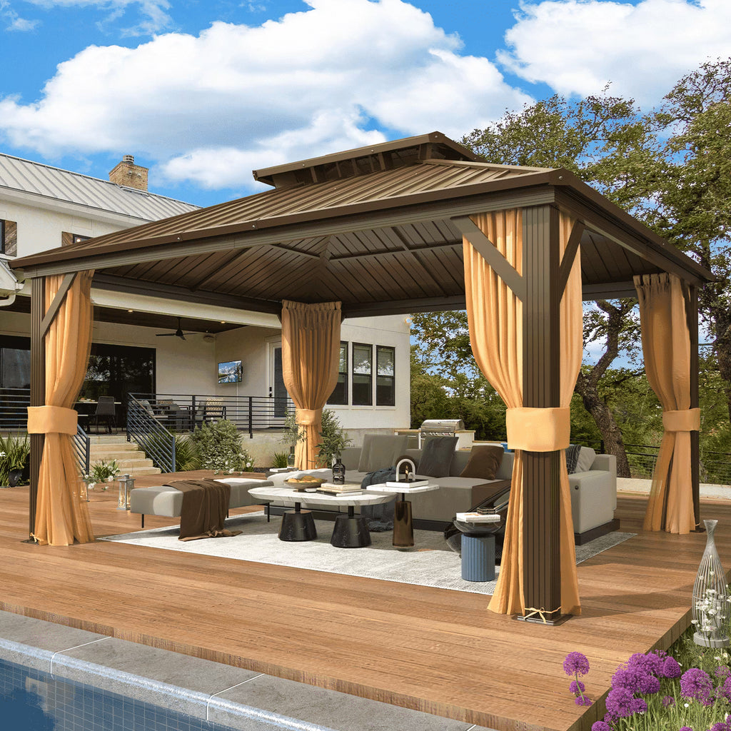 EROMMY 10'x12' Hardtop Gazebo with Galvanized Steel Double Roof & Aluminum Frame