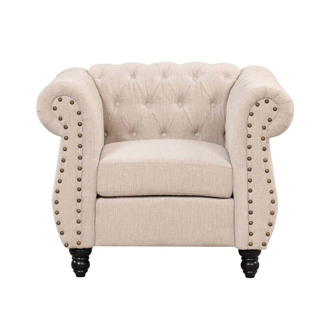 Classic 3 Seater Button Tufted Sofa, Upholstered Couch with Nailhead Rolled Arms Removable Cushions for Living Room Office Bedroom