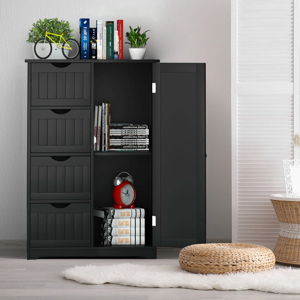 Bathroom Storage Wooden 4 Drawer Cabinet Cupboard 2 Shelves Free Standing White