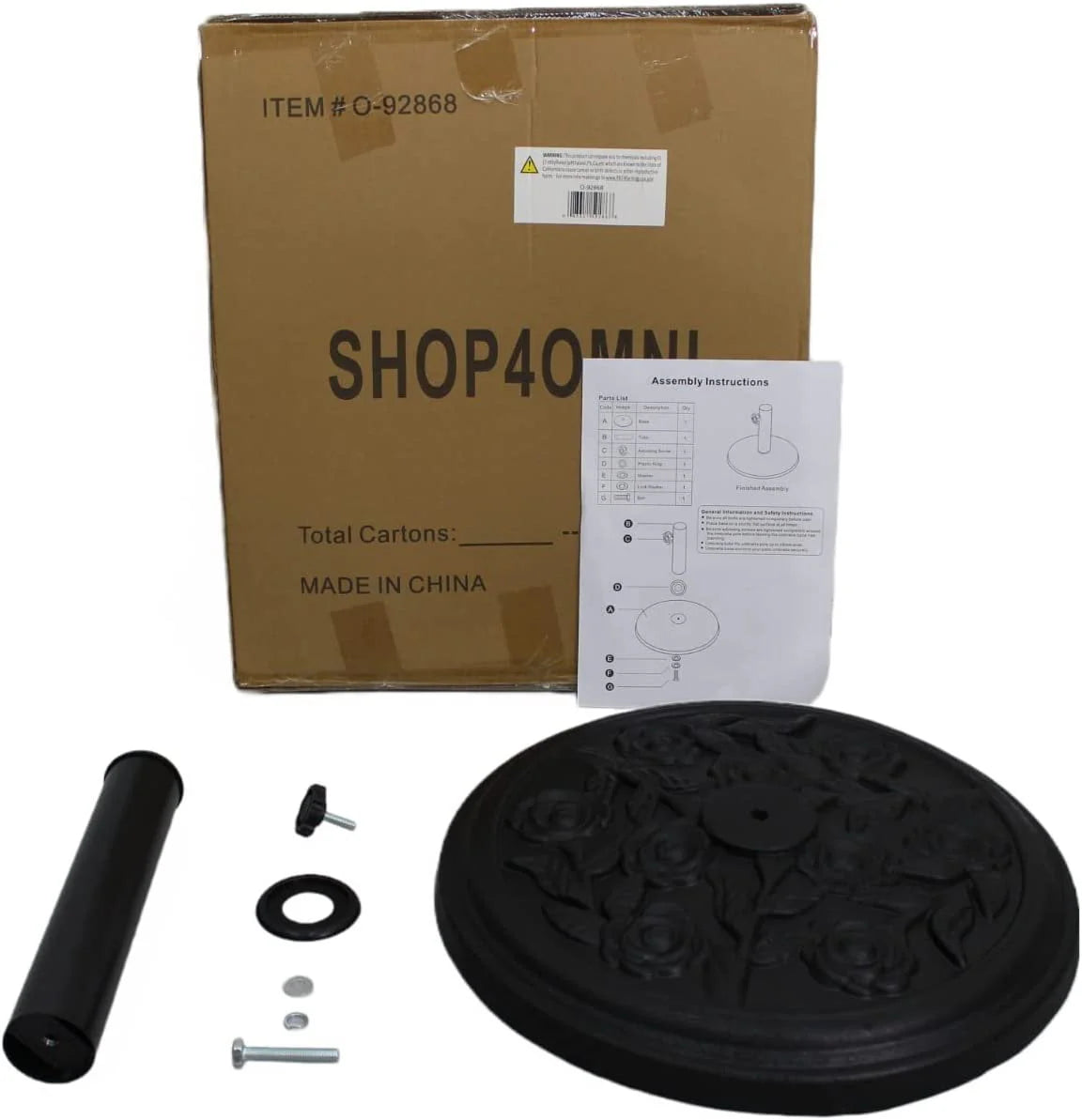 S4O Heavy Duty Round Outdoor Patio Pool Umbrella Base Stand w/ Black Rose Design