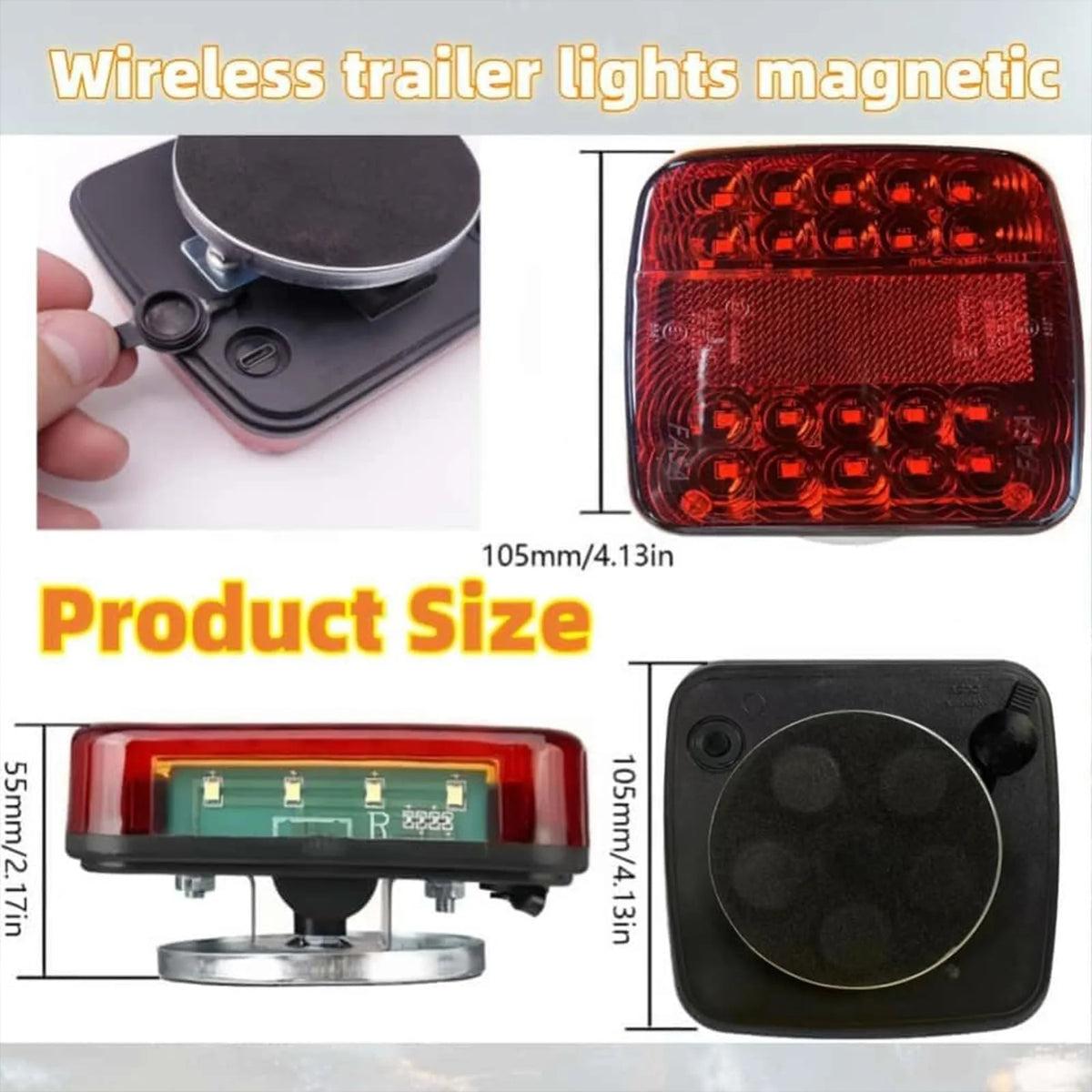 Wireless Trailer Lights Magnetic,Wireless Trailer Lights,2025 New Led Wireless Tail Lights for Trailer,Rechargeable Towing Light Kit with Powerful Suction Base for Trucks,Boat,RV,Vehicle
