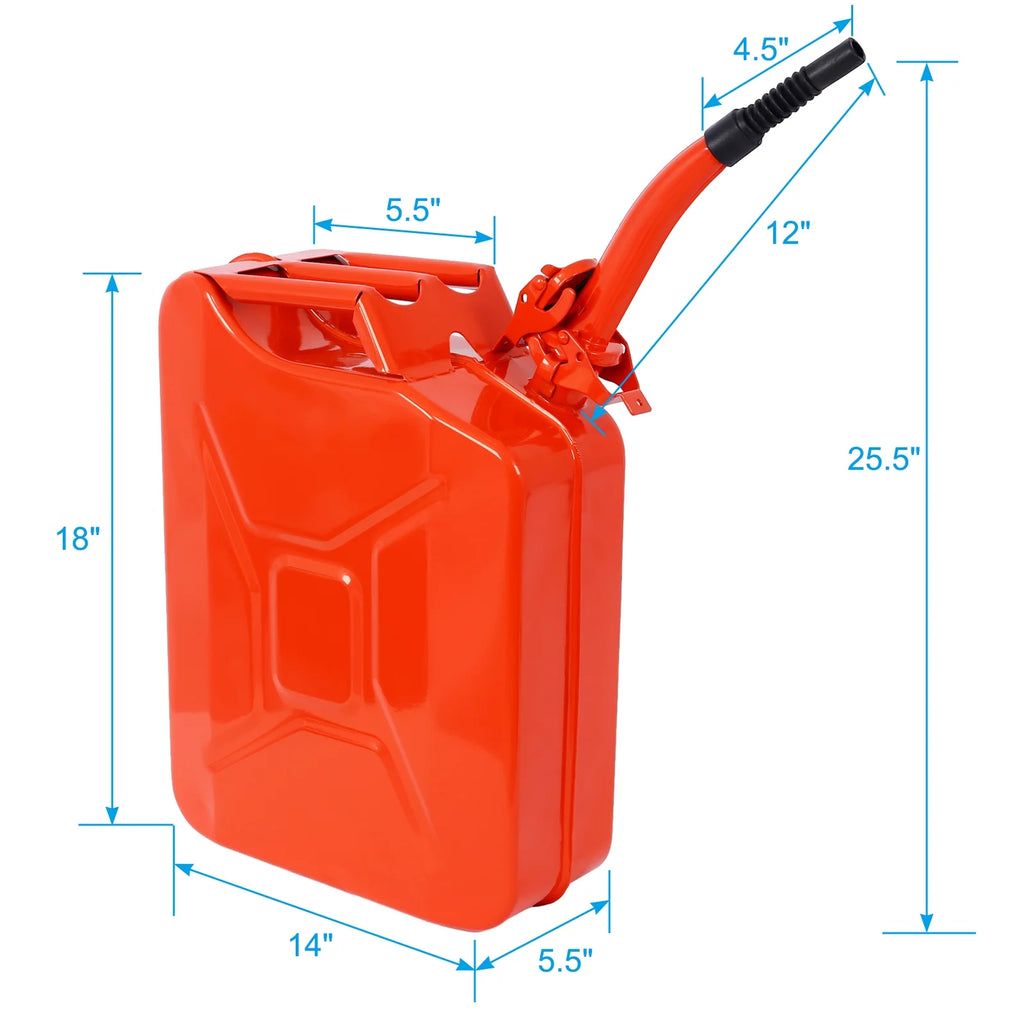 5 Gallon Jerry Fuel Can, 4-Pack Steel Gas Can with Flexible Spout & Leakproof Lock, Portable Fuel Tank for Gasoline, Cars, Trucks, Emergency Kits, Off-Road Equipment - Red