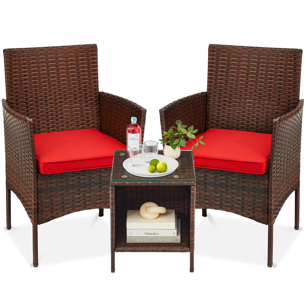 Best Choice Products 3-Piece Outdoor Wicker Conversation Patio Bistro Set, w/ 2 Chairs, Table - Gray/Navy